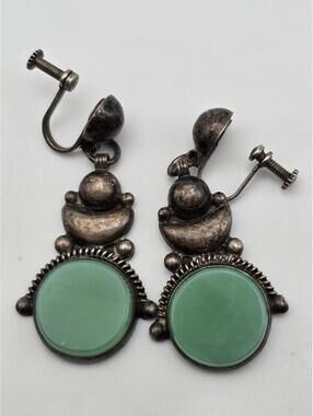 Vtg Mexican Sterling Screw-Back Earrings – Green Chrysoprase